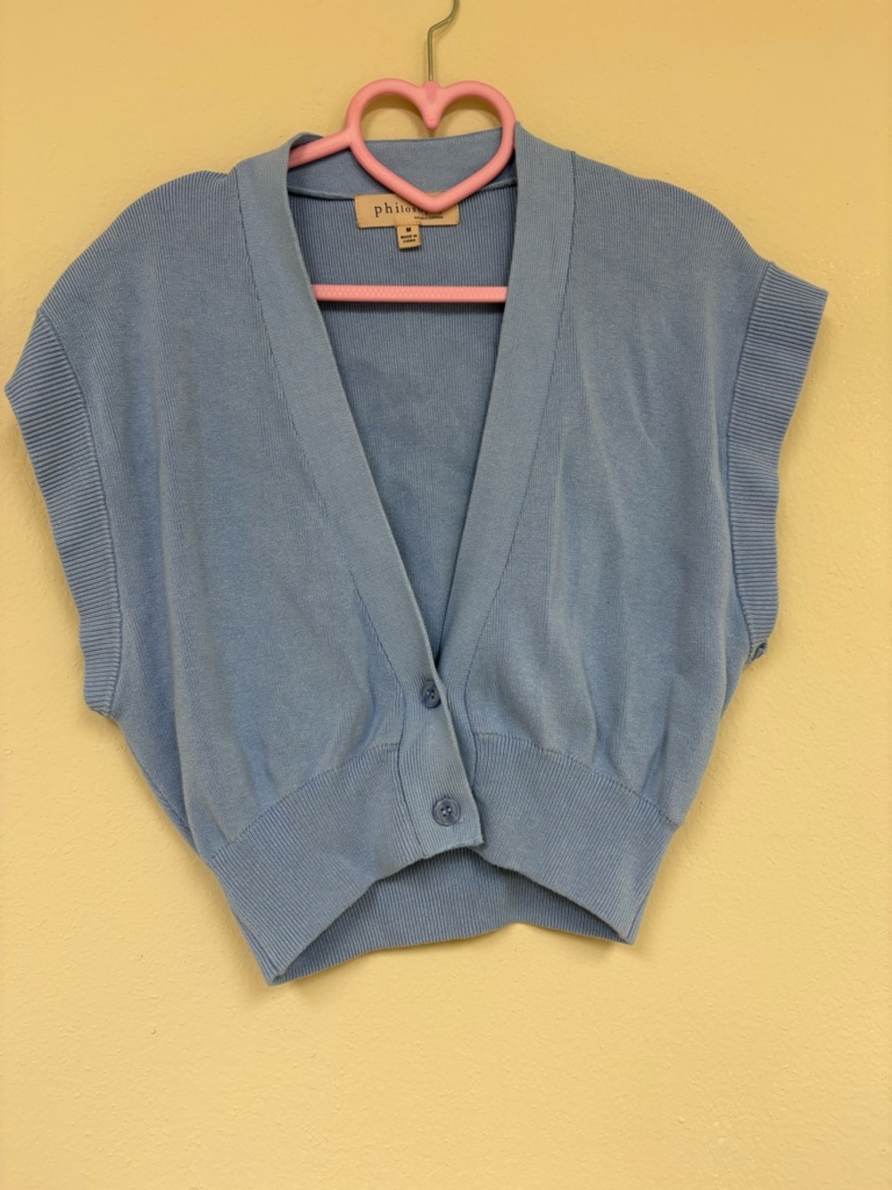 💙philosophy Blue Cap Sleeve Button Crop Sweater Vest💙